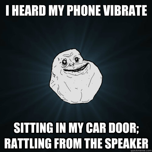 i heard my phone vibrate sitting in my car door; rattling from the speaker  Forever Alone