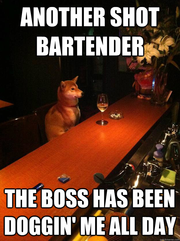 Another shot Bartender The boss has been doggin' me all day  