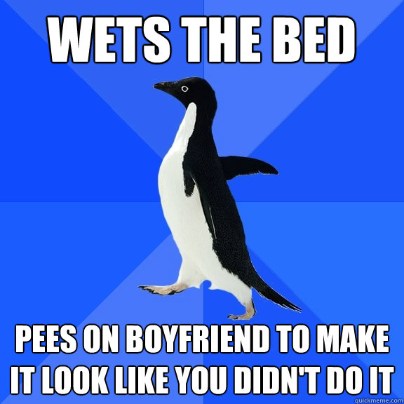 Wets the bed Pees on boyfriend to make it look like you didn't do it  Socially Awkward Penguin