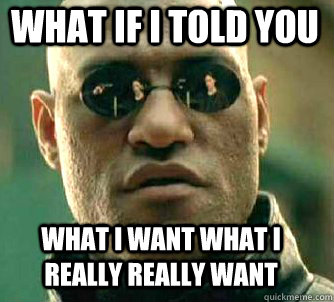 what if i told you WHAT I WANT WHAT I REALLY REALLY WANT  Matrix Morpheus