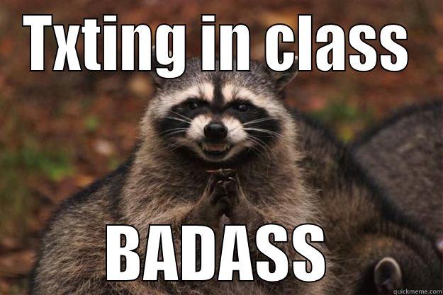 TXTING IN CLASS BADASS Evil Plotting Raccoon