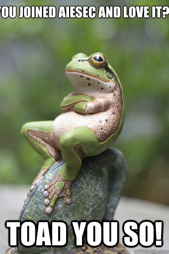 You Joined AIESEC AND LOVE IT? Toad you so!  Unimpressed Frog