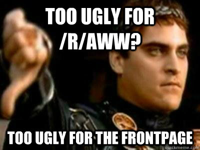 Too ugly for /r/aww? Too ugly for the frontpage  Downvoting Roman