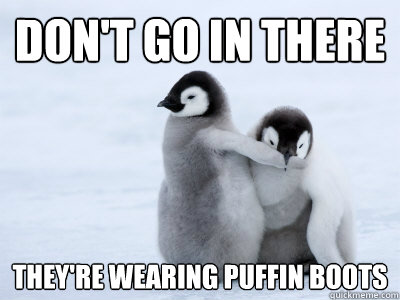 Don't go in there They're wearing puffin boots  Protective Penguin