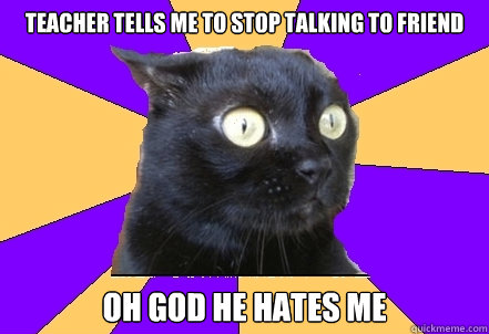TEACHER TELLS ME TO STOP TALKING TO FRIEND Oh god he hates me   Anxiety Cat