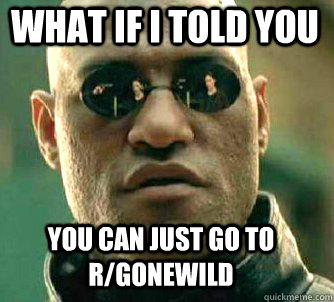 what if i told you you can just go to r/gonewild  Matrix Morpheus