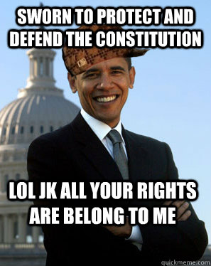 Sworn to protect and defend the constitution lol jk all your rights are belong to me  Scumbag Obama