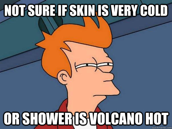 Not sure if skin is very cold Or shower is volcano hot  Futurama Fry