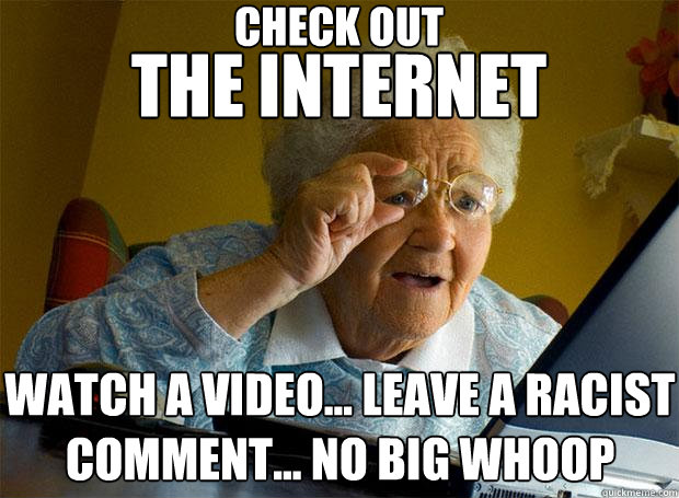 the internet watch a video... leave a racist comment... no big whoop check out  Grandma finds the Internet