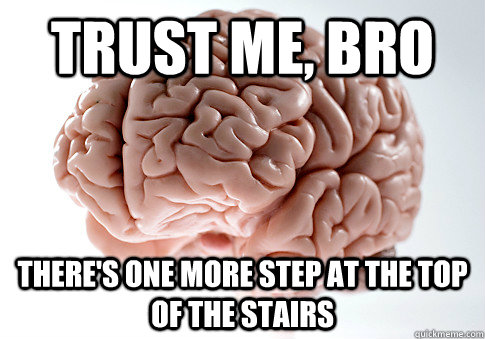 trust me, bro there's one more step at the top of the stairs  Scumbag Brain
