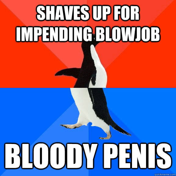 shaves up for impending blowjob bloody penis  Socially Awesome Awkward Penguin