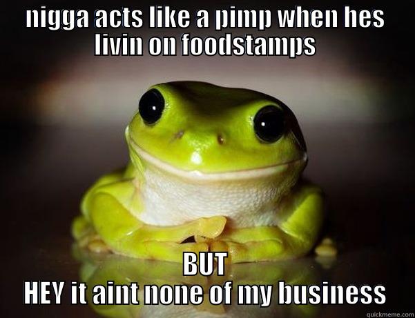 NIGGA ACTS LIKE A PIMP WHEN HES LIVIN ON FOODSTAMPS BUT HEY IT AINT NONE OF MY BUSINESS Fascinated Frog