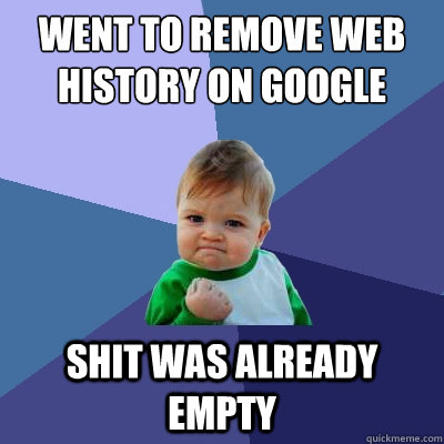 went to remove web history on google shit was already empty  Success Kid