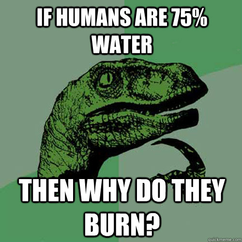 If humans are 75% water Then why do they burn?  Philosoraptor