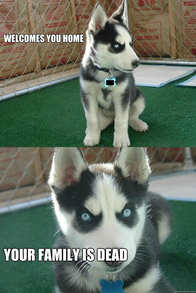 Welcomes you home your family is dead  Insanity puppy