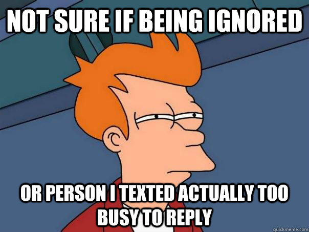 Not sure if being ignored Or person i texted actually too busy to reply  Futurama Fry