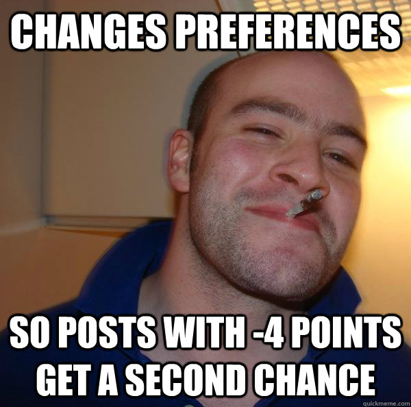 Changes preferences so posts with -4 points get a second chance - Changes preferences so posts with -4 points get a second chance  Misc