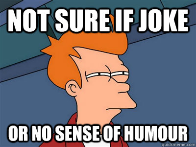 not sure if joke or no sense of humour  Fry meme