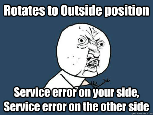 Rotates to Outside position Service error on your side, Service error on the other side  Y U No