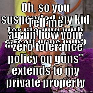 OH, SO YOU SUSPENDED MY KID FOR PLAYING WITH AIRSOFT GUNS HUH? TELL ME AGAIN HOW YOUR 