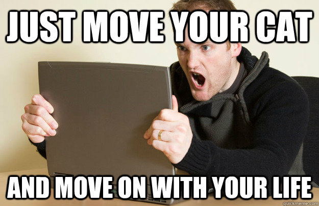 just move your cat and move on with your life  Angry Computer Guy