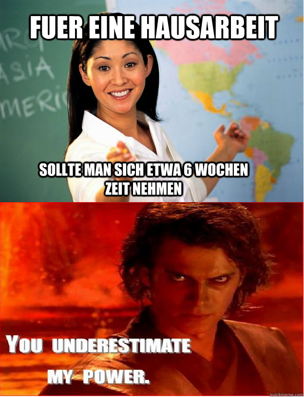 Fuer eine hausarbeit sollte man sich etwa 6 wochen  zeit nehmen  