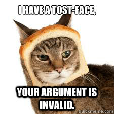 i have a tost-face, Your argument is invalid.  toast face cat