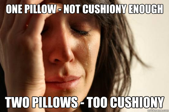 one pillow - not cushiony enough two pillows - too cushiony  First World Problems