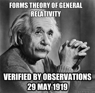 Verified by observations 29 May 1919 Forms Theory of General Relativity  