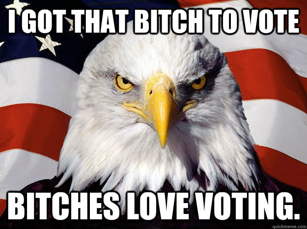 I got that bitch to vote Bitches love voting.  Evil American Eagle