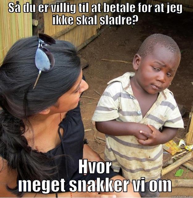 SÅ DU ER VILLIG TIL AT BETALE FOR AT JEG IKKE SKAL SLADRE? HVOR MEGET SNAKKER VI OM Skeptical Third World Kid