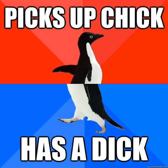 Picks up chick Has a dick  Socially Awesome Awkward Penguin