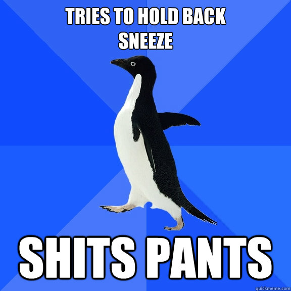 Tries to hold back 
sneeze Shits pants  Socially Awkward Penguin
