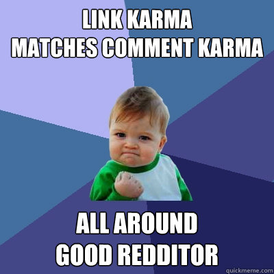 Link Karma
matches comment karma All around 
good redditor  Success Kid