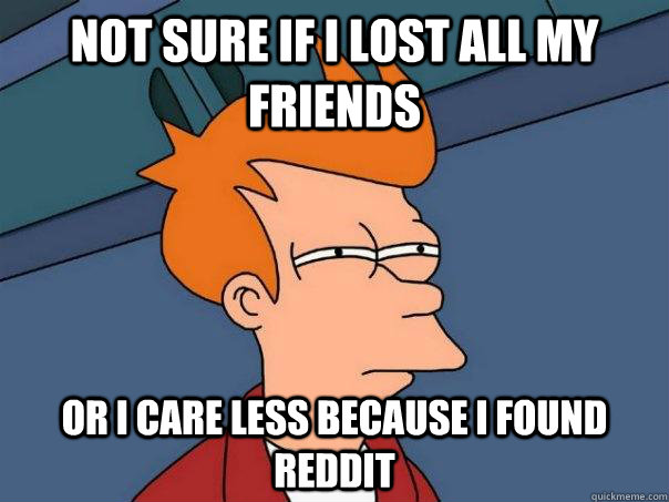 Not sure if I lost all my friends Or I care less because I found reddit  Futurama Fry