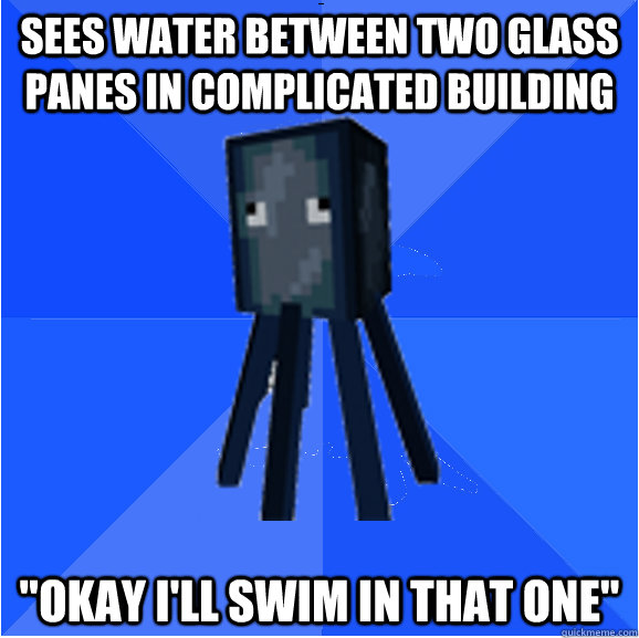 Sees water between two glass panes in complicated building 