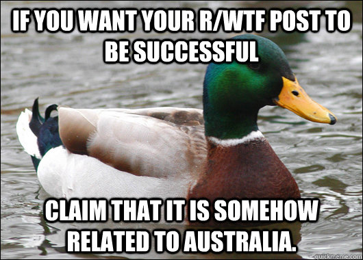 if you want your r/wtf post to be successful claim that it is somehow related to Australia.   Actual Advice Mallard
