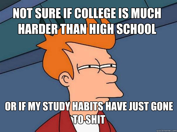 Not sure if college is much harder than high school or if my study habits have just gone to shit - Not sure if college is much harder than high school or if my study habits have just gone to shit  Futurama Fry