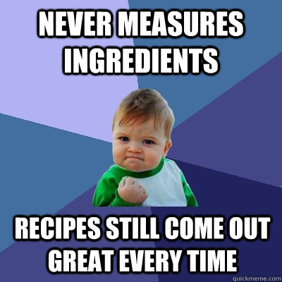 never measures ingredients recipes still come out great every time  Success Kid