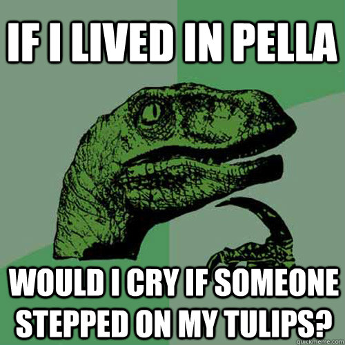 If i lived in pella would i cry if someone stepped on my tulips?  Philosoraptor