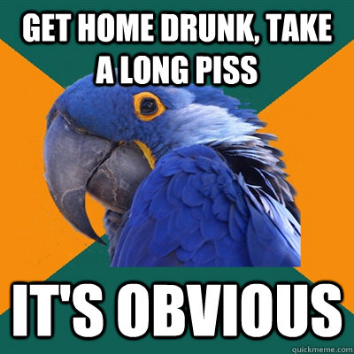 Get home drunk, take a long piss IT'S obvious  Paranoid Parrot