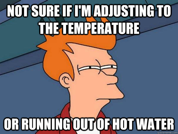 not sure if i'm adjusting to the temperature or running out of hot water  Futurama Fry