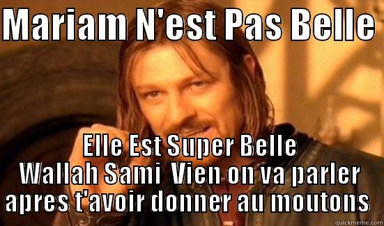 MARIAM N'EST PAS BELLE  ELLE EST SUPER BELLE WALLAH SAMI  VIEN ON VA PARLER APRES T'AVOIR DONNER AU MOUTONS  Boromir