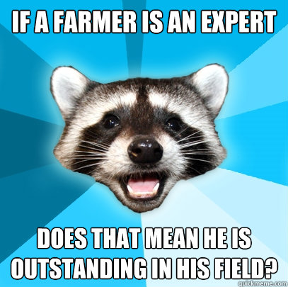 if a farmer is an expert does that mean he is outstanding in his field?  Lame Pun Coon