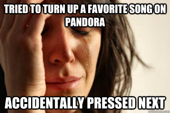 Tried to turn up a favorite song on pandora accidentally pressed next  First World Problems