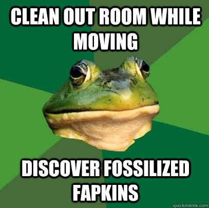 Clean out room while moving discover fossilized fapkins   Foul Bachelor Frog