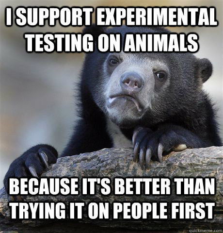 I support experimental testing on animals because it's better than trying it on people first  Confession Bear