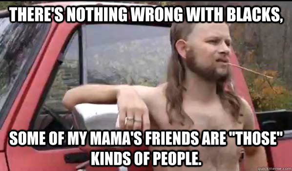 There's nothing wrong with blacks, Some of my mama's friends are 