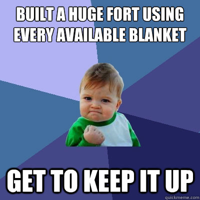 built a huge fort using every available blanket get to keep it up  Success Kid