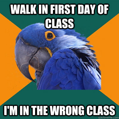 Walk in first day of class I'm in the wrong class  Paranoid Parrot